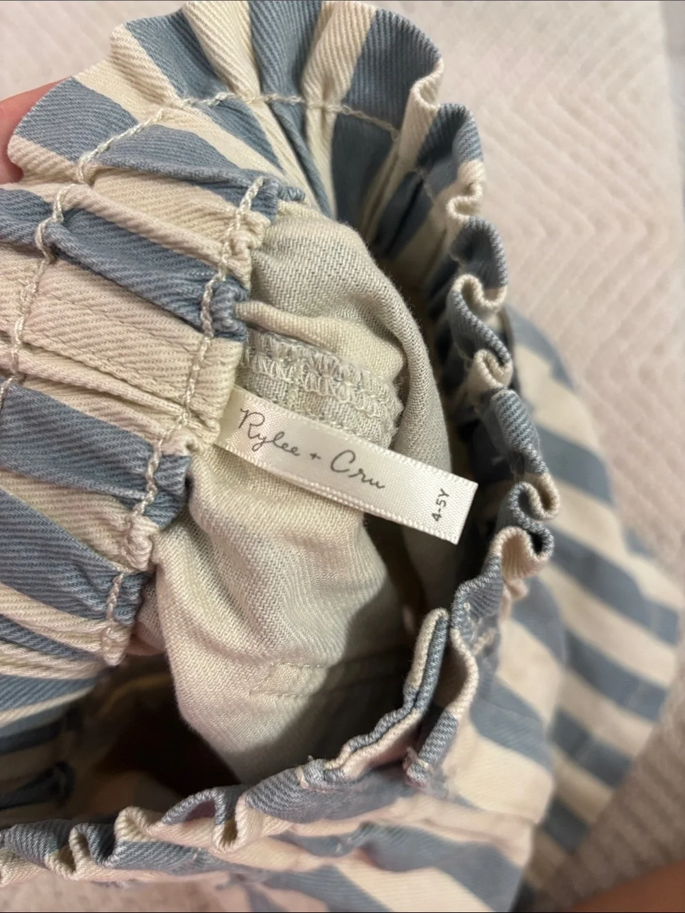 Striped Blue and Cream Girls' Elastic-Waist Skirt
